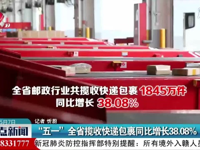 “五一”江西省揽收快递包裹同比增长38.08%