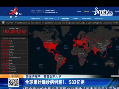 美国约翰斯·霍普金斯大学：全球累计确诊病例超1.583亿例