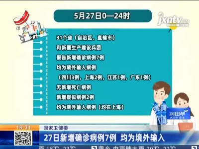 国家卫健委：27日新增确诊病例7例 均为境外输入