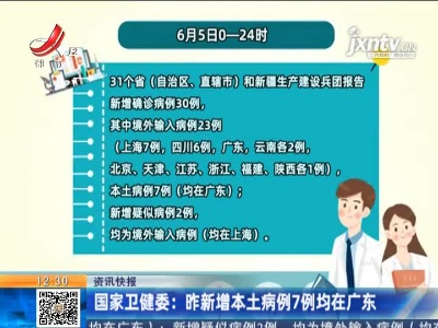 国家卫健委：6月5日新增本土病例7例均在广东
