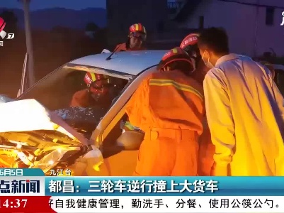 都昌：三轮车逆行撞上大货车