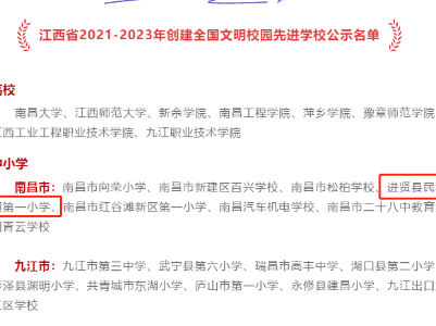 正在公示，进贤这所学校将获全国荣誉
