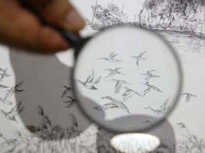江西艺术家手绘12米长钢笔画《赣鄱山水图》展现江西秀美山水