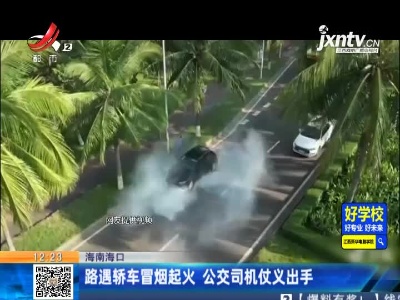 海南海口：路遇轿车冒烟起火 公交司机仗义出手