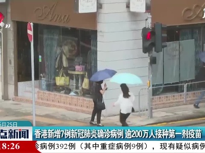 香港新增7例新冠肺炎确诊病例 逾200万人接种第一剂疫苗