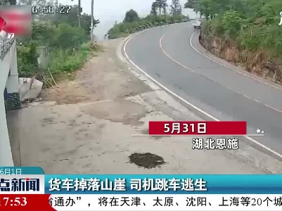 湖北：货车掉落山崖 司机跳车逃生
