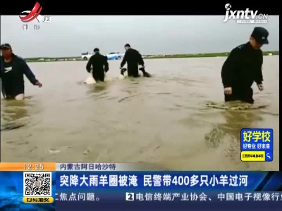 内蒙古阿日哈沙特：突降大雨羊圈被淹 民警带400多只小羊过河