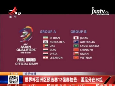世界杯亚洲区预选赛12强赛抽签：国足分在B组