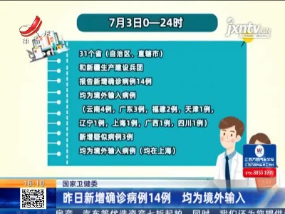 国家卫健委：7月3日新增确诊病例14例 均为境外输入