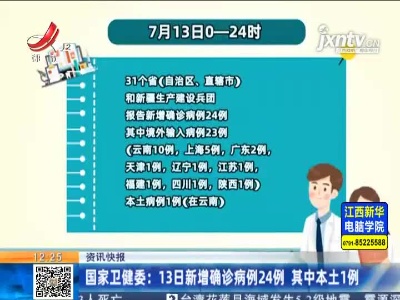 国家卫健委：13日新增确诊病例24例 其中本土1例