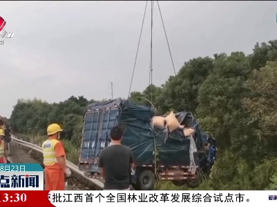 货车追尾小车 双双冲出高速
