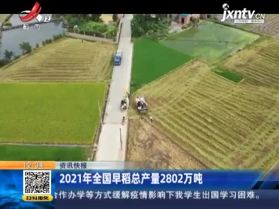 2021年全国早稻总产量2802万吨