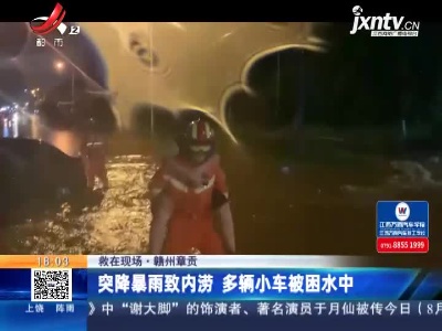 【救在现场】赣州章贡：突降暴雨致内涝 多辆小车被困水中