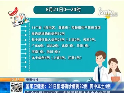 国家卫健委：21日新增确诊病例32例 其中本土4例