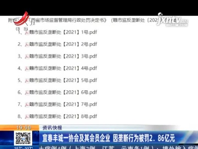 宜春丰城一协会及其会员企业 因垄断行为被罚2.86亿元