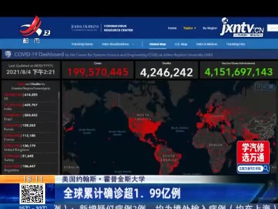 美国约翰斯·霍普金斯大学：全球累计确诊超1.99亿例