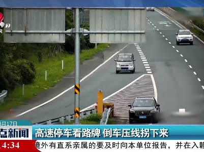 高速停车看路牌 倒车压线拐下来