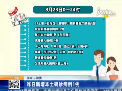 国家卫健委：8月23日新增本土确诊病例1例