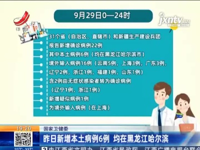国家卫健委：昨日新增本土病例6例 均在黑龙江哈尔滨