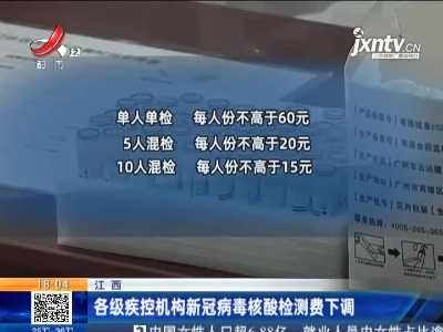 江西：各级疾控机构新冠病毒核酸检测费下调