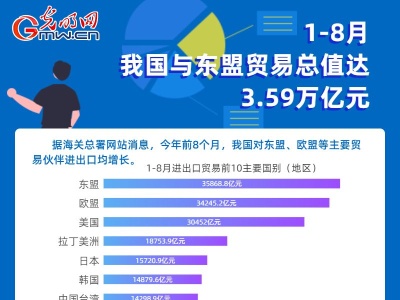 数据图解丨1-8月 我国与东盟贸易总值达3.59万亿元