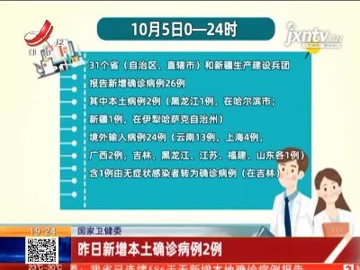 国家卫健委：昨日新增本土确诊病例2例
