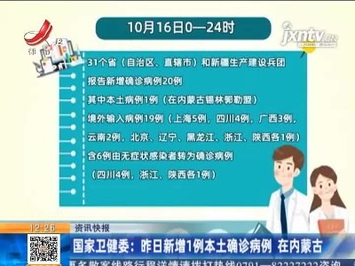 国家卫健委：昨日新增1例本土确诊病例 在内蒙古