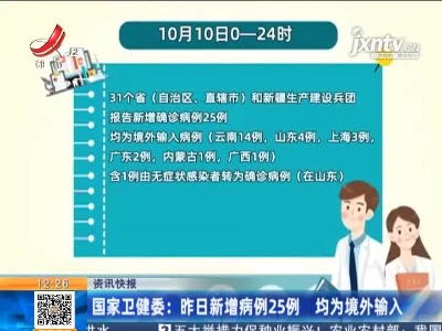 国家卫健委：昨日新增病例25例 均为境外输入