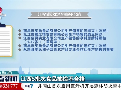 江西5批次食品抽检不合格