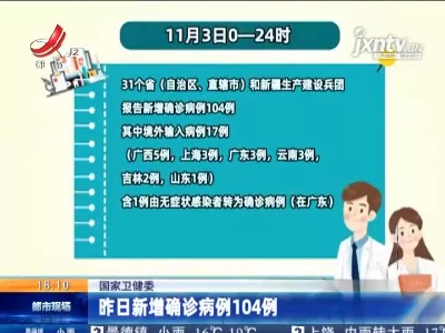 国家卫健委：昨日新增确诊病例104例