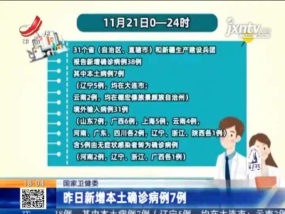 国家卫健委：昨日新增本土确诊病例7例