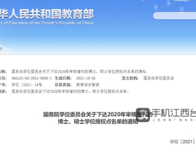 江西10所高校增列博硕授权点 这所学校增量全国第一