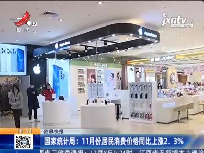 国家统计局：11月份居民消费价格同比上涨2.3%
