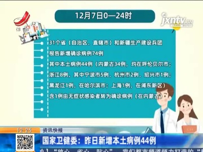 国家卫健委：昨日新增本土病例44例