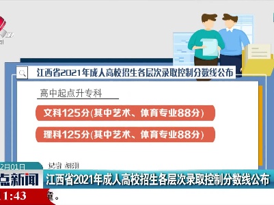 江西省2021年成人高校招生各层次录取控制分数线公布