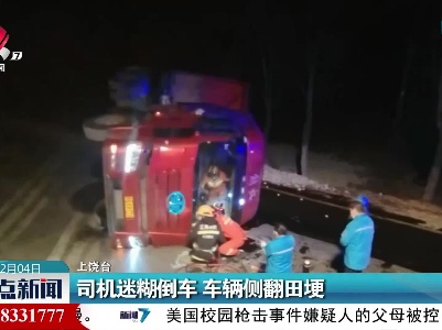 司机迷糊倒车 车辆侧翻田埂