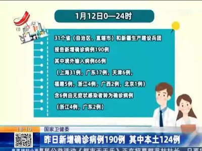 国家卫健委：昨日新增确诊病例190例 其中本土124例