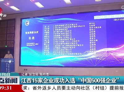 江西15家企业成功入选“中国500强企业”