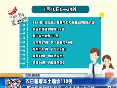 国家卫健委：昨日新增本土确诊110例