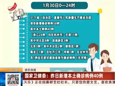 国家卫健委：昨日新增本土确诊病例40例