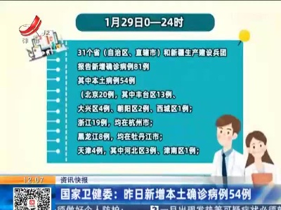 国家卫健委：昨日新增本土确诊病例54例