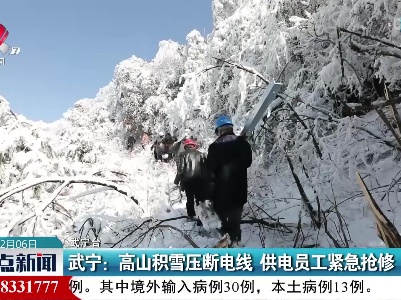 武宁：高山积雪压断电信 供电员工紧急抢修