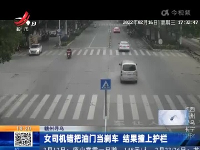 赣州寻乌：女司机错把油门当刹车 结果撞上护栏