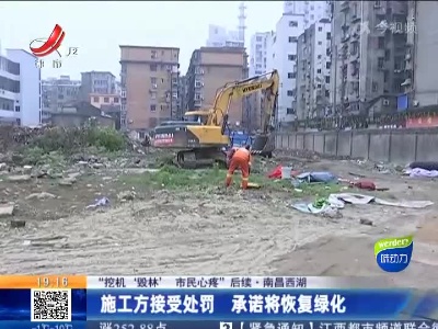 【“挖机 ‘毁林’ 市民心疼”后续】南昌西湖：施工方接受处罚 承诺将恢复绿化
