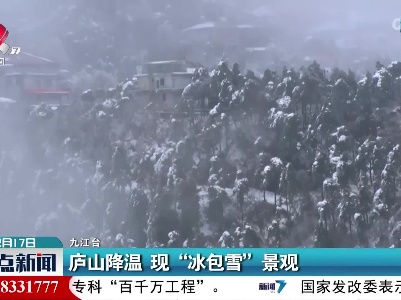 庐山降温 现“冰包雪”景观