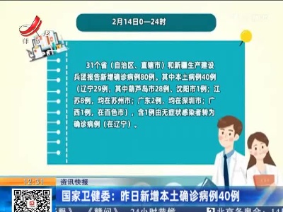 国家卫健委：昨日新增本土确诊病例40例