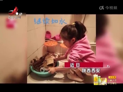 女孩用废纸变泥浆做城堡