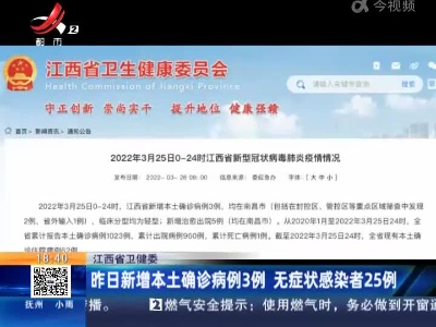 江西省卫健委：昨日新增本土确诊病例3例 无症状感染者25例