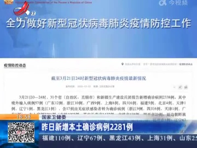 国家卫健委：昨日新增本土确诊病例2281例