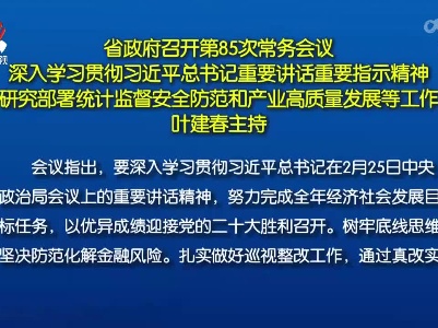 省政府召开第85次常务会议 深入学习贯彻习近平总书记重要讲话重要指示精神 研究部署统计监督安全防范和产业高质量发展等工作 叶建春主持